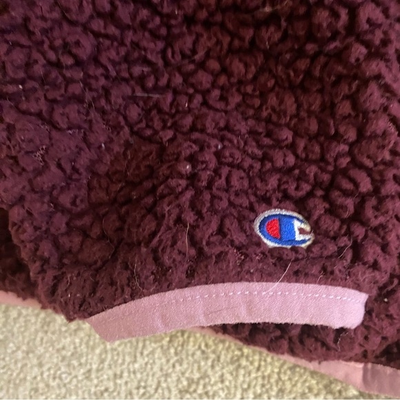 Champion Sherpa Fuzzy Teddy Cropped Purple and Pink Sweater Quarter Zip Winter - Picture 4 of 10